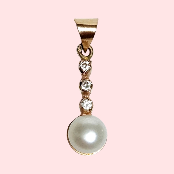 14K Rose Gold White Topaz & Pearl Pendant 1.0" - Picture 3 of 7